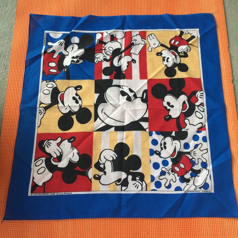Vintage 80s/90s Walt Disney Mickey Mouse Bandana/ Square Scarf Made in the USA